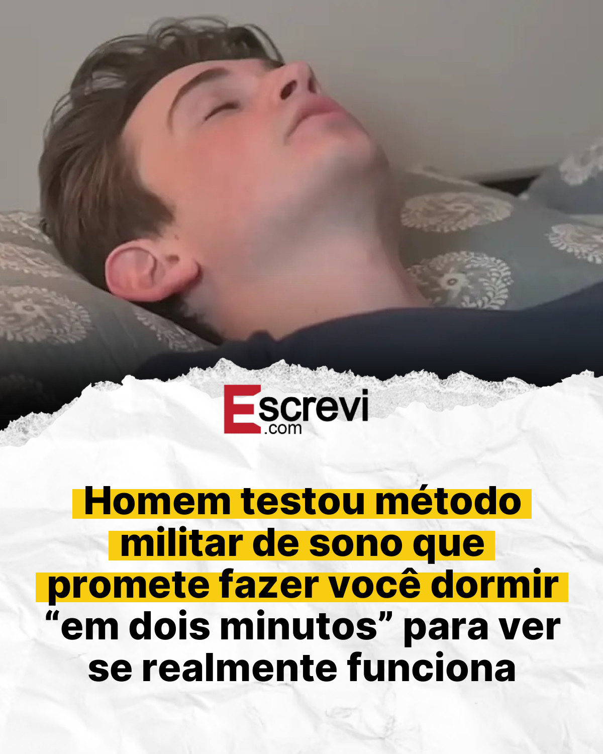 Homem testou método militar de sono que promete fazer você dormir “em dois minutos” para ver se realmente funciona card branco
