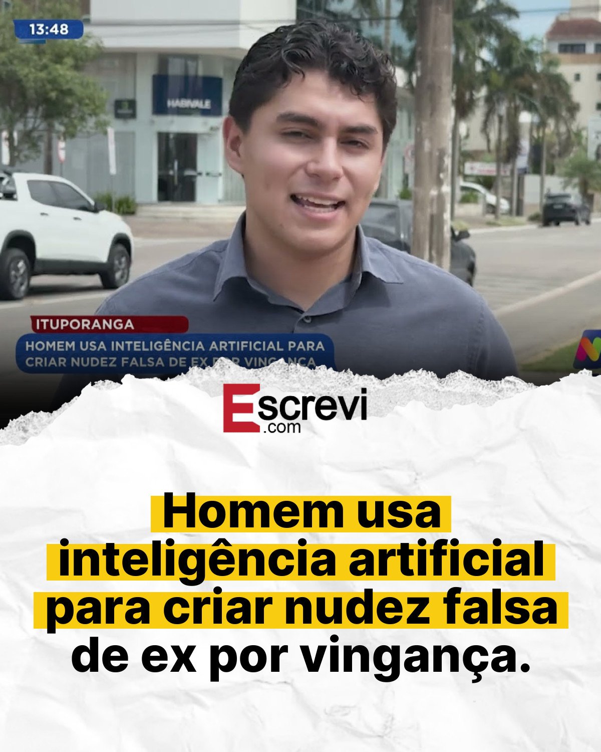 Homem usa inteligência artificial para criar nudez falsa de ex por vingança. card branco
