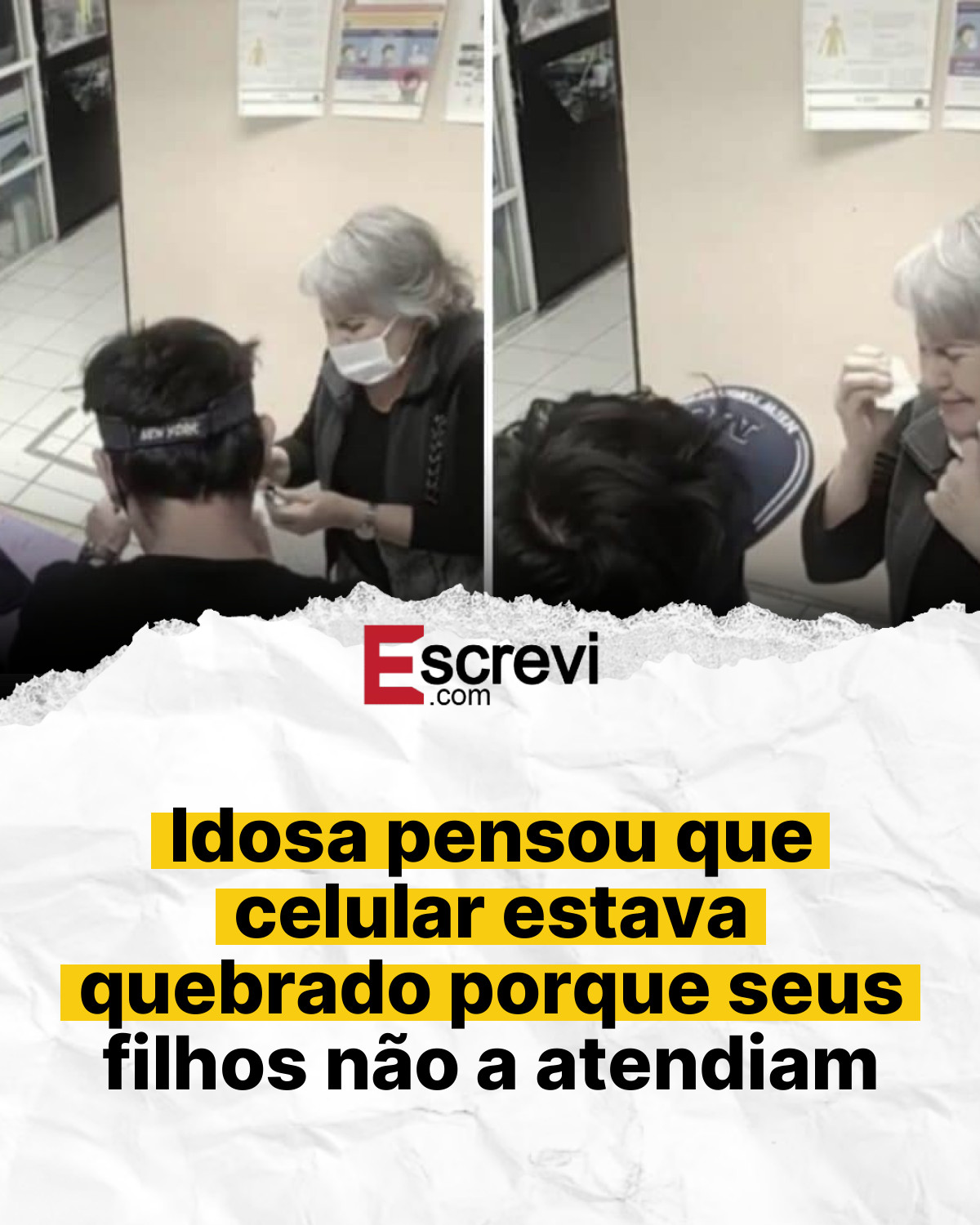 Idosa pensou que celular estava quebrado porque seus filhos não a atendiam card branco