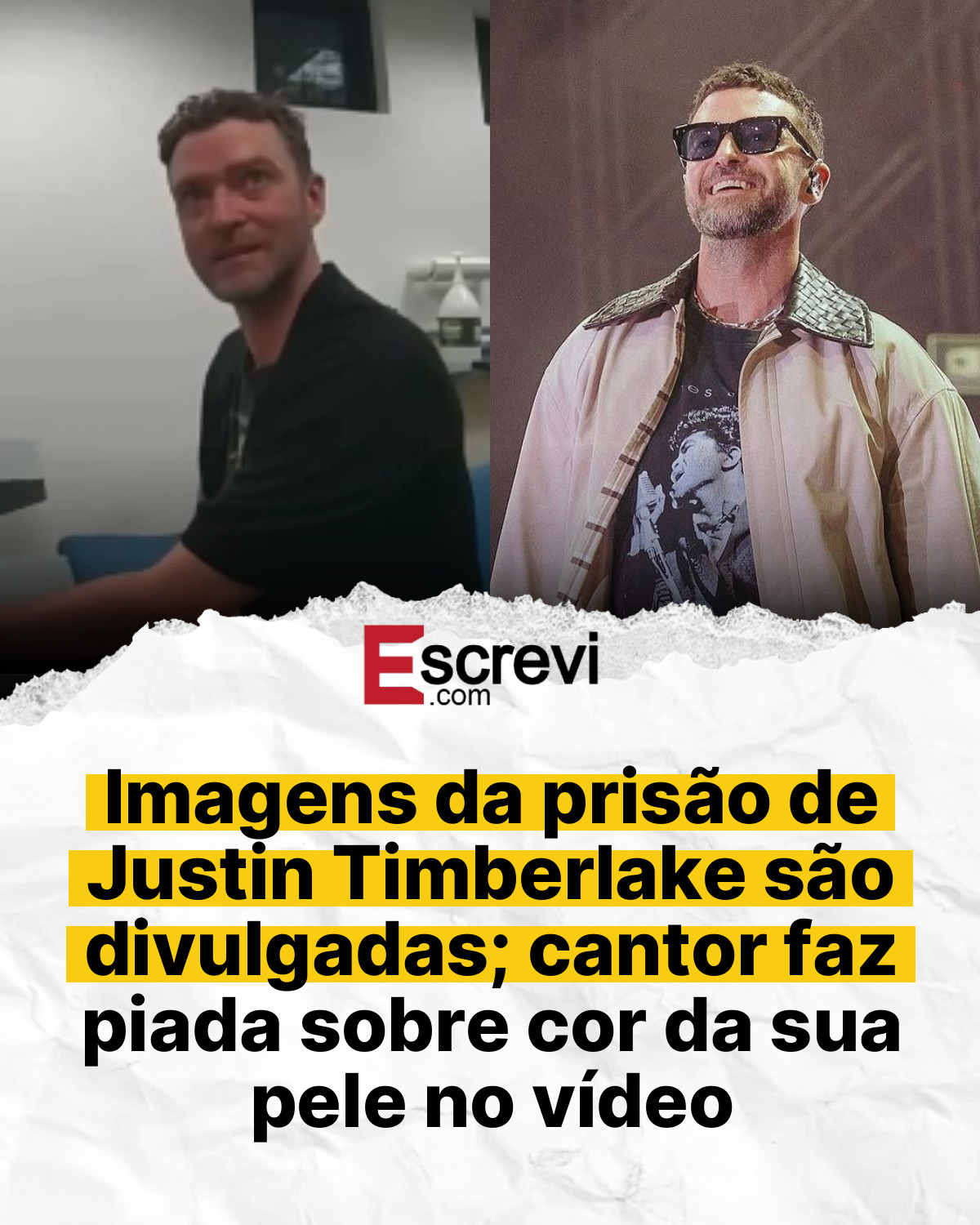 Imagens da prisão de Justin Timberlake são divulgadas; cantor faz piada sobre cor da sua pele no vídeo card branco