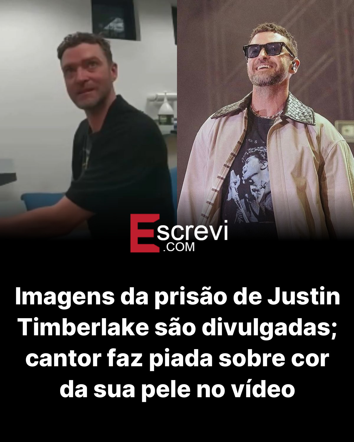 Imagens da prisão de Justin Timberlake são divulgadas; cantor faz piada sobre cor da sua pele no vídeo card preto