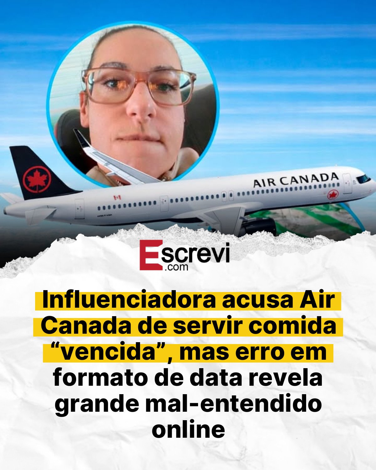 Influenciadora acusa Air Canada de servir comida “vencida”, mas erro em formato de data revela grande mal-entendido online card branco