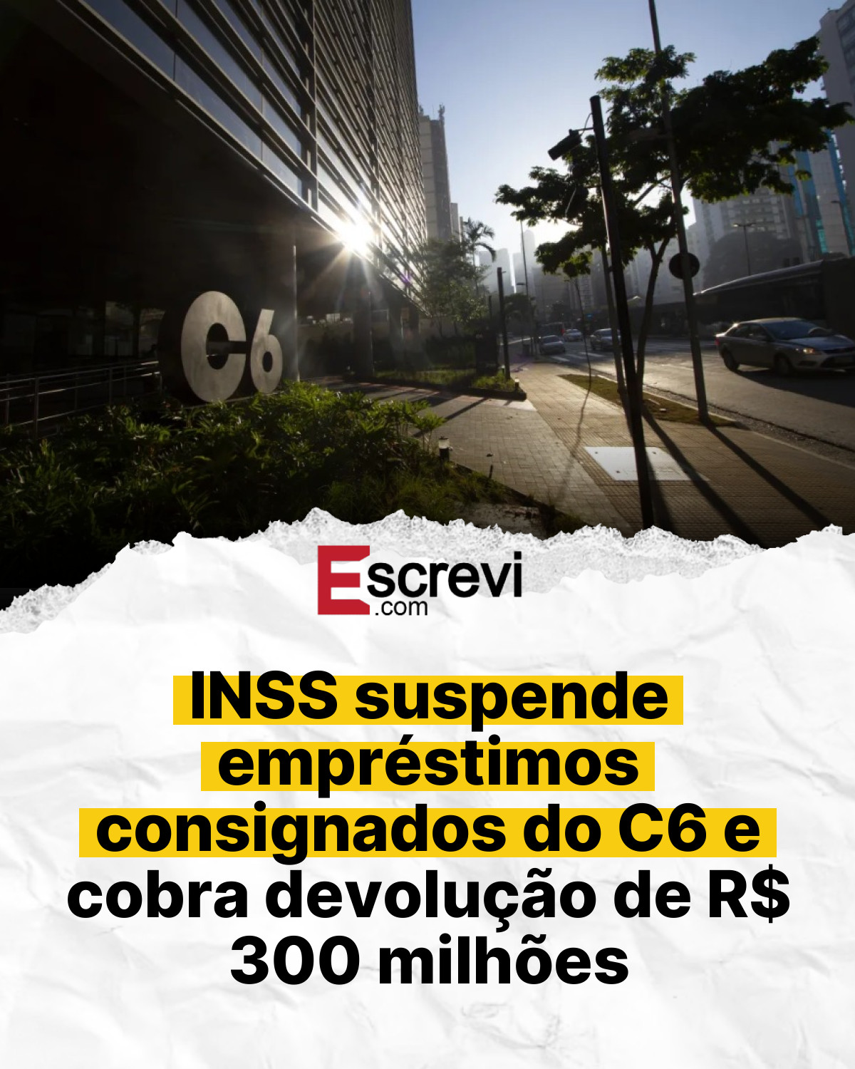 INSS suspende empréstimos consignados do C6 e cobra devolução de R$ 300 milhões card branco