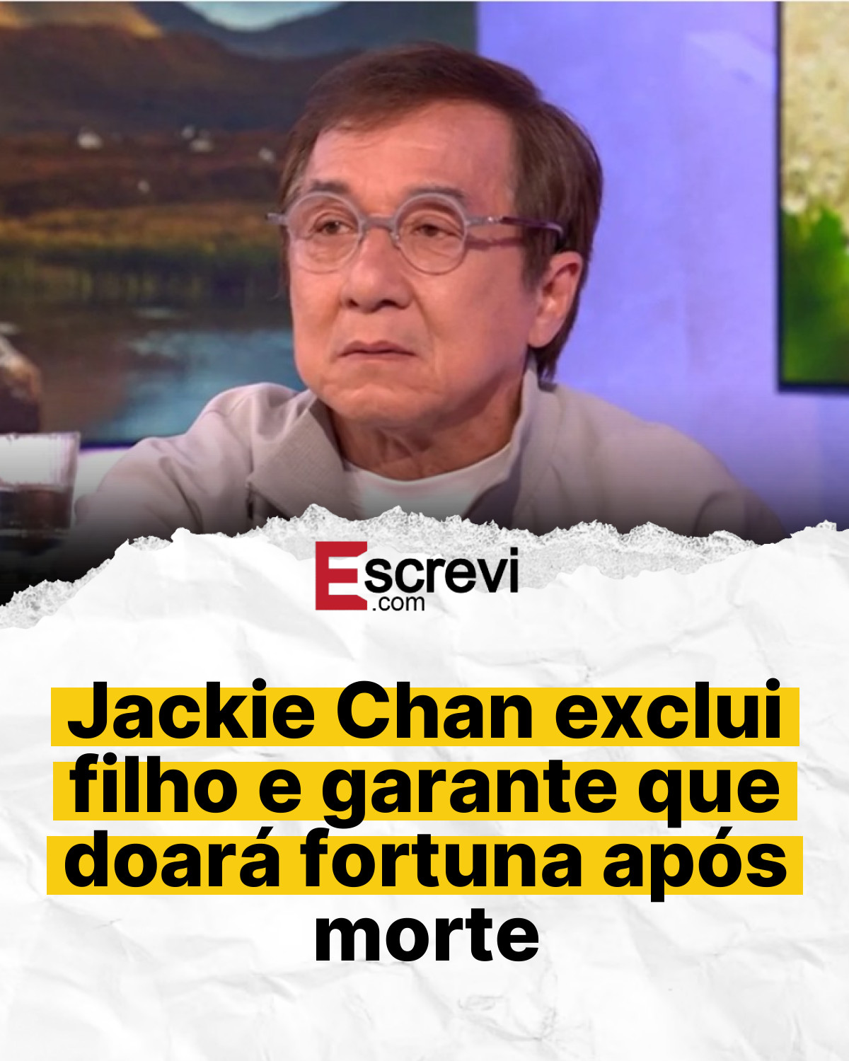 Jackie Chan exclui filho e garante que doará fortuna após morte card branco