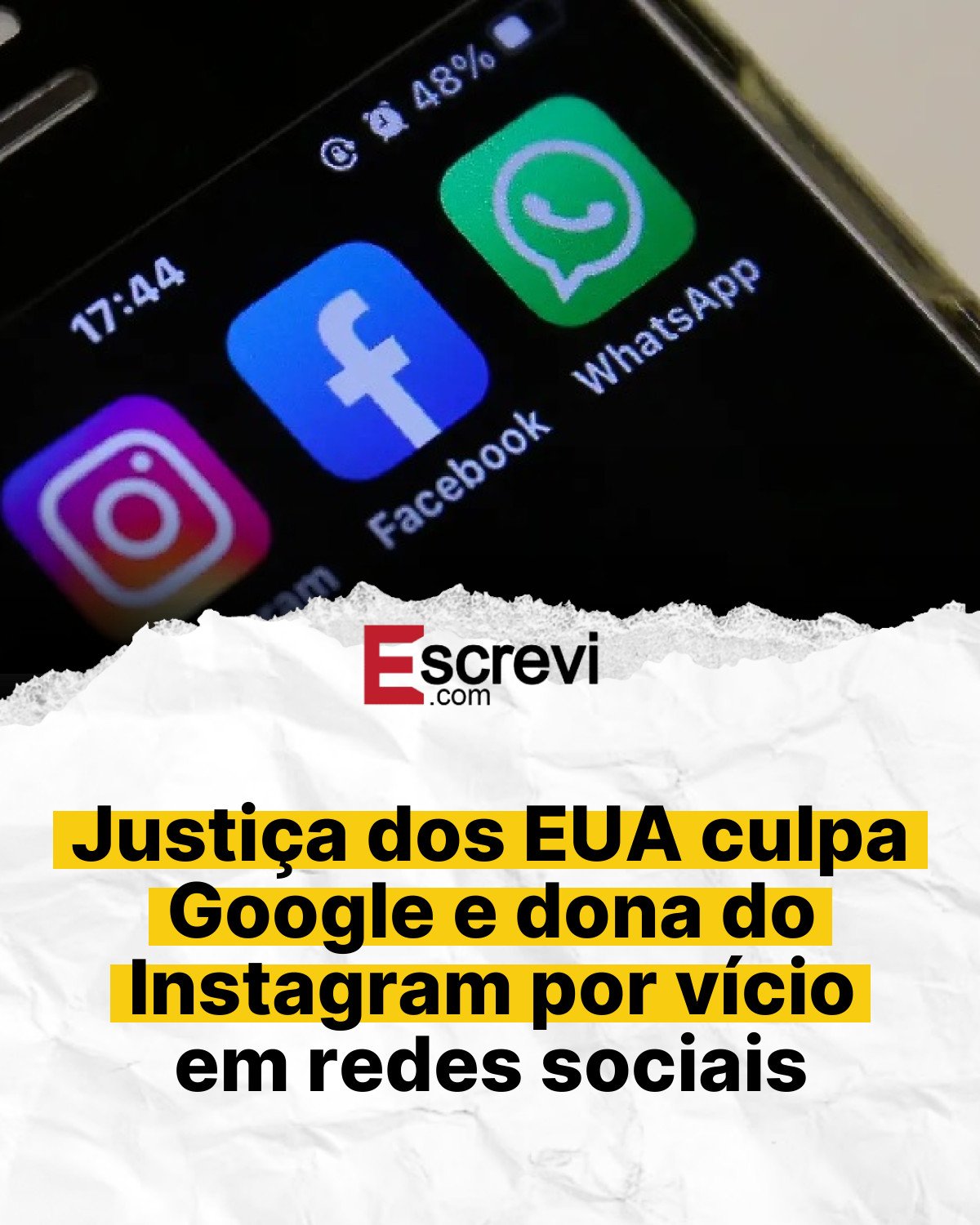Justiça dos EUA culpa Google e dona do Instagram por vício em redes sociais card branco