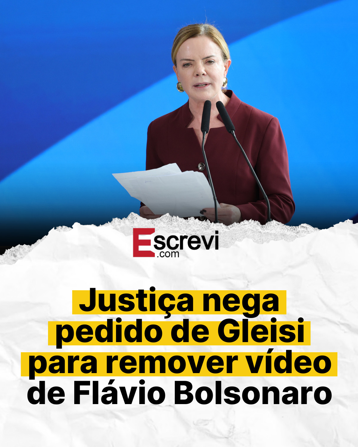 Justiça nega pedido de Gleisi para remover vídeo de Flávio Bolsonaro card branco