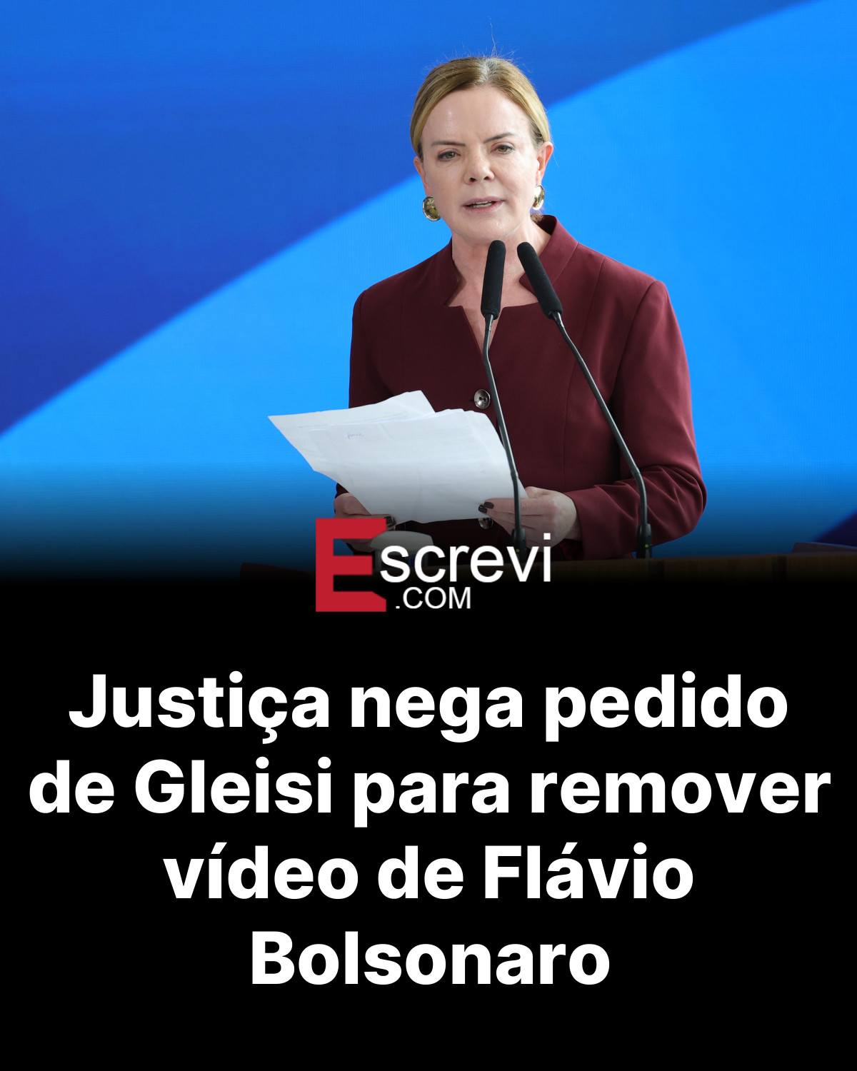 Justiça nega pedido de Gleisi para remover vídeo de Flávio Bolsonaro card preto