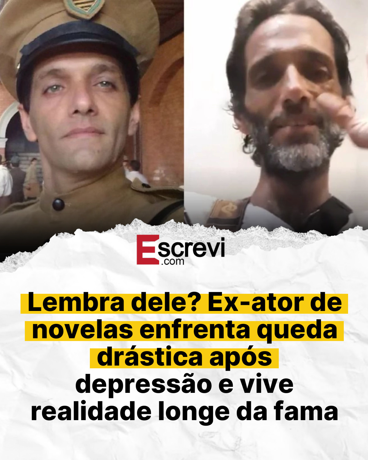 Lembra dele? Ex-ator de novelas enfrenta queda drástica após depressão e vive realidade longe da fama card branco