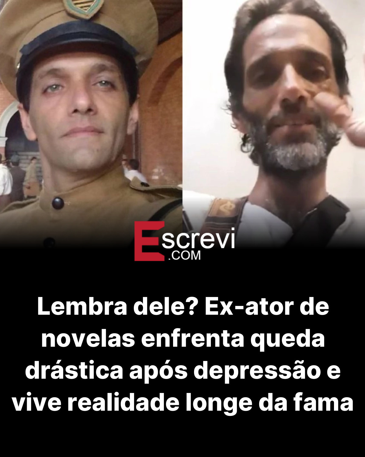 Lembra dele? Ex-ator de novelas enfrenta queda drástica após depressão e vive realidade longe da fama card preto