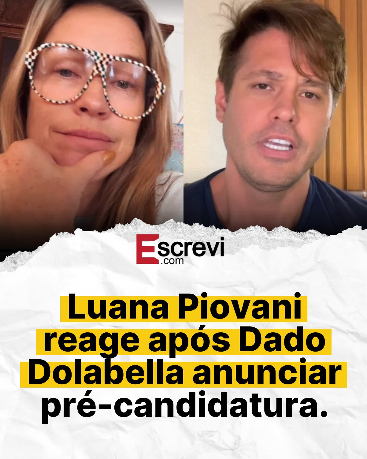 Luana Piovani reage após Dado Dolabella anunciar pré-candidatura. card branco