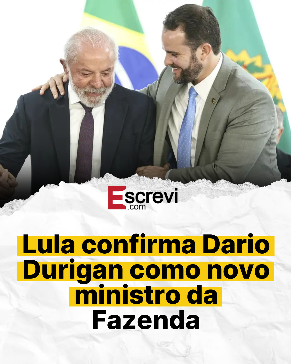Lula confirma Dario Durigan como novo ministro da Fazenda card branco