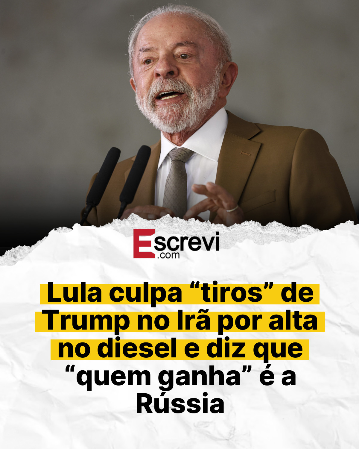 Lula culpa “tiros” de Trump no Irã por alta no diesel e diz que “quem ganha” é a Rússia card branco