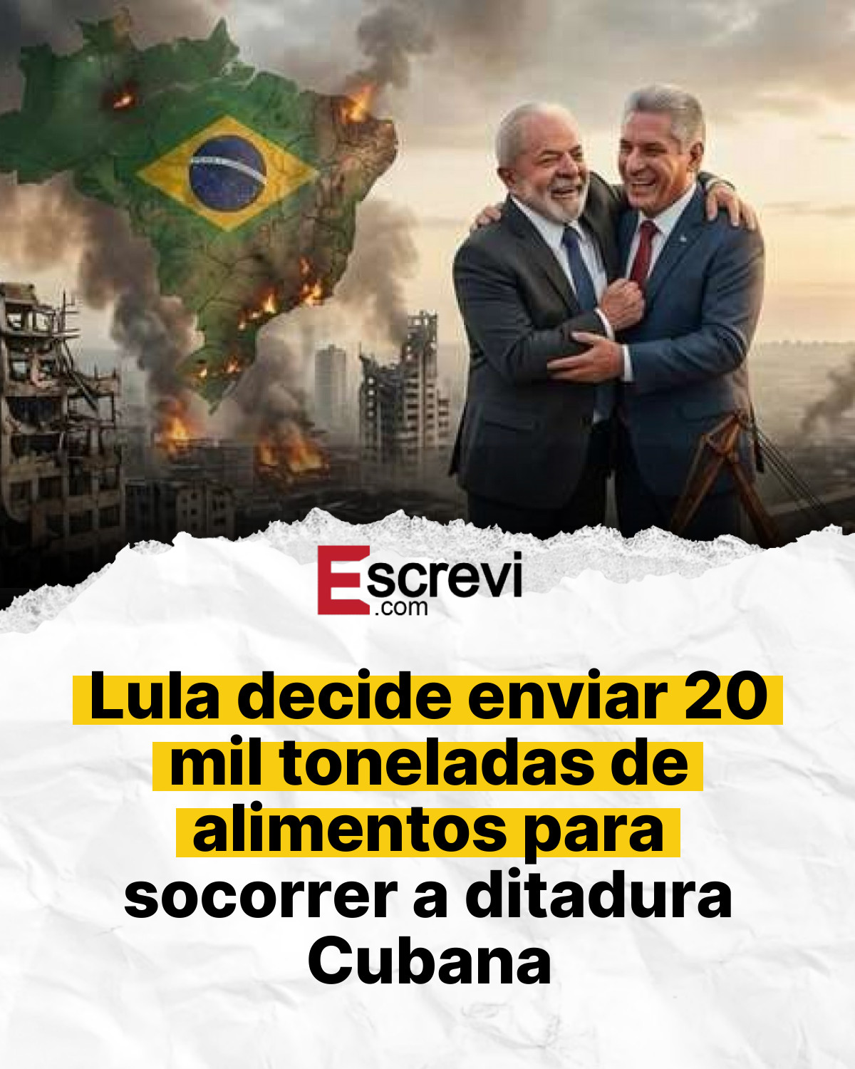 Lula decide enviar 20 mil toneladas de alimentos para socorrer a ditadura Cubana card branco