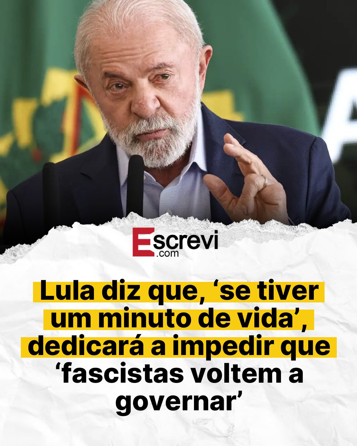 Lula diz que, ‘se tiver um minuto de vida’, dedicará a impedir que ‘fascistas voltem a governar’ card branco