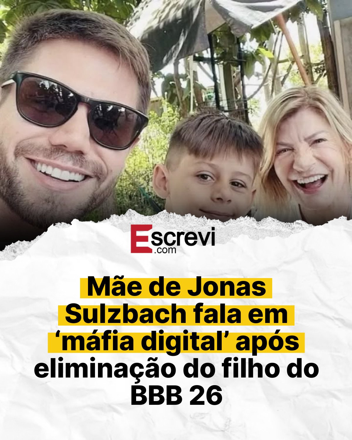 Mãe de Jonas Sulzbach fala em ‘máfia digital’ após eliminação do filho do BBB 26 card branco