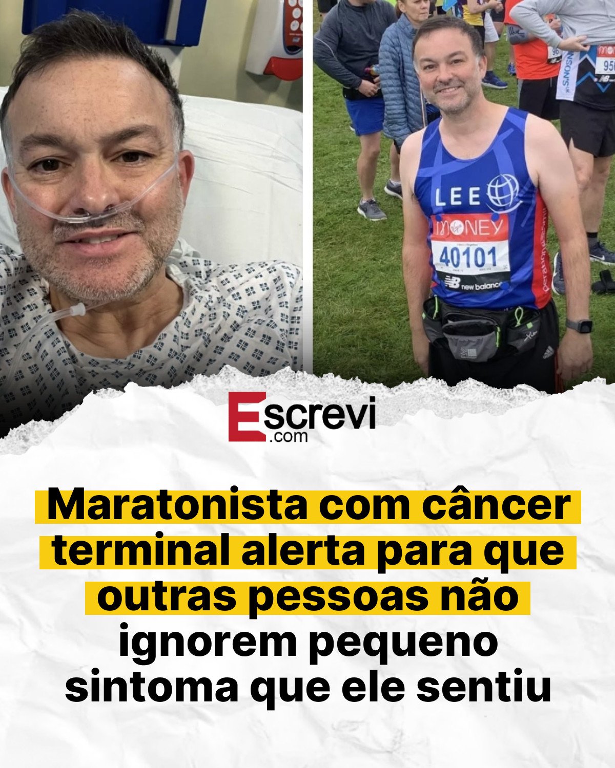 Maratonista com câncer terminal alerta para que outras pessoas não ignorem pequeno sintoma que ele sentiu card branco