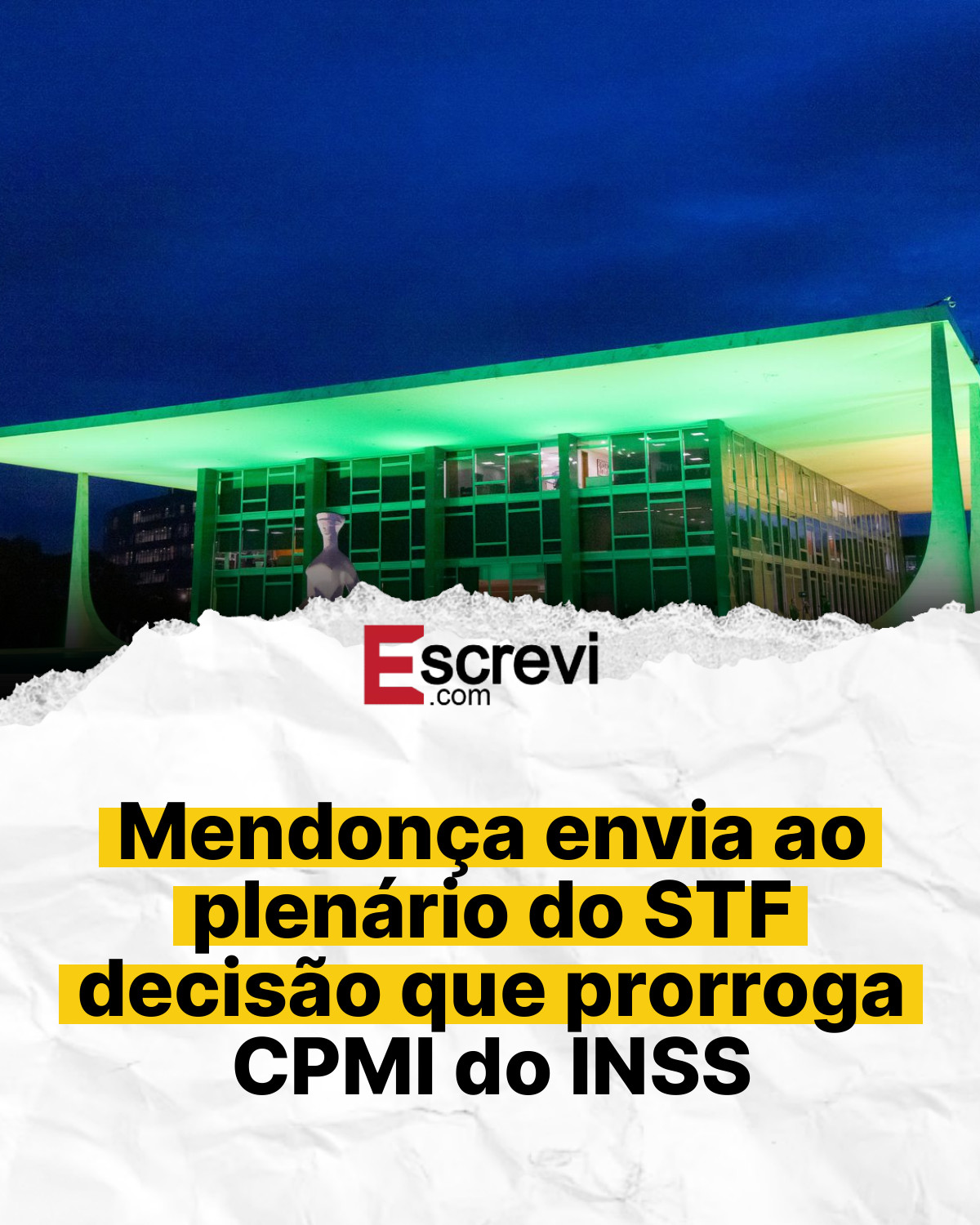Mendonça envia ao plenário do STF decisão que prorroga CPMI do INSS card branco