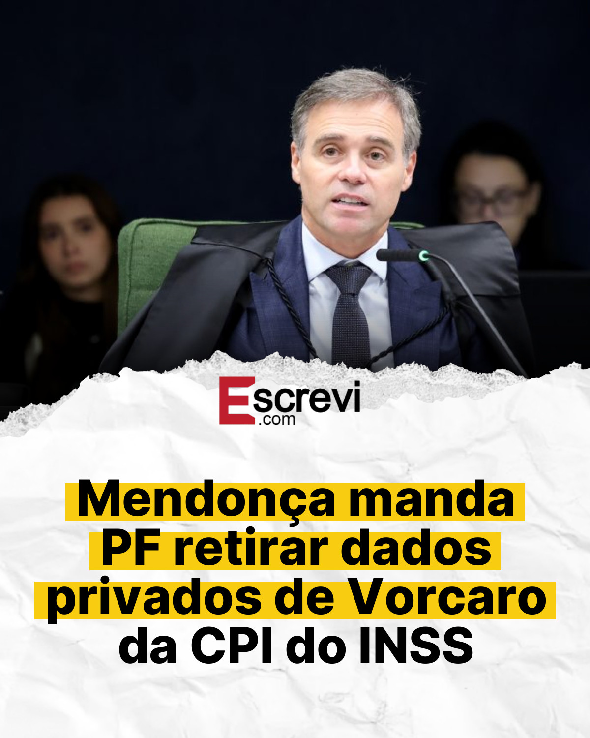 Mendonça manda PF retirar dados privados de Vorcaro da CPI do INSS card branco