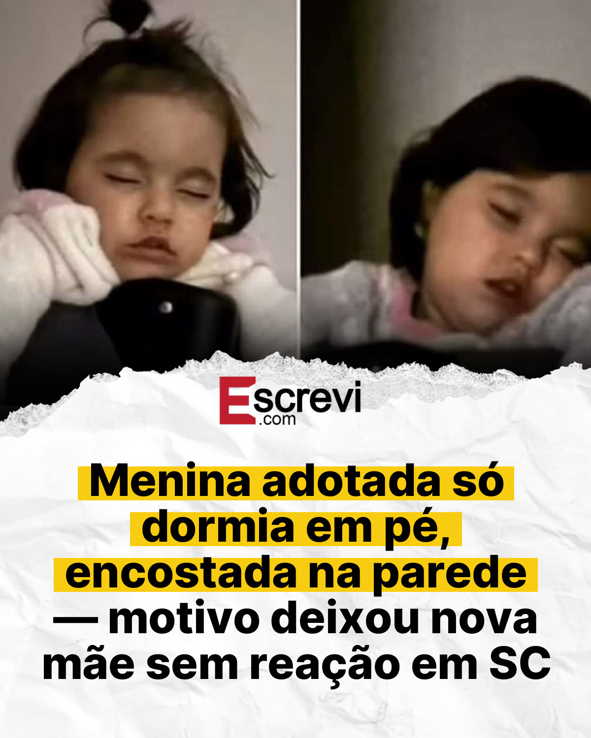 Menina adotada só dormia em pé, encostada na parede — motivo deixou nova mãe sem reação em SC card branco