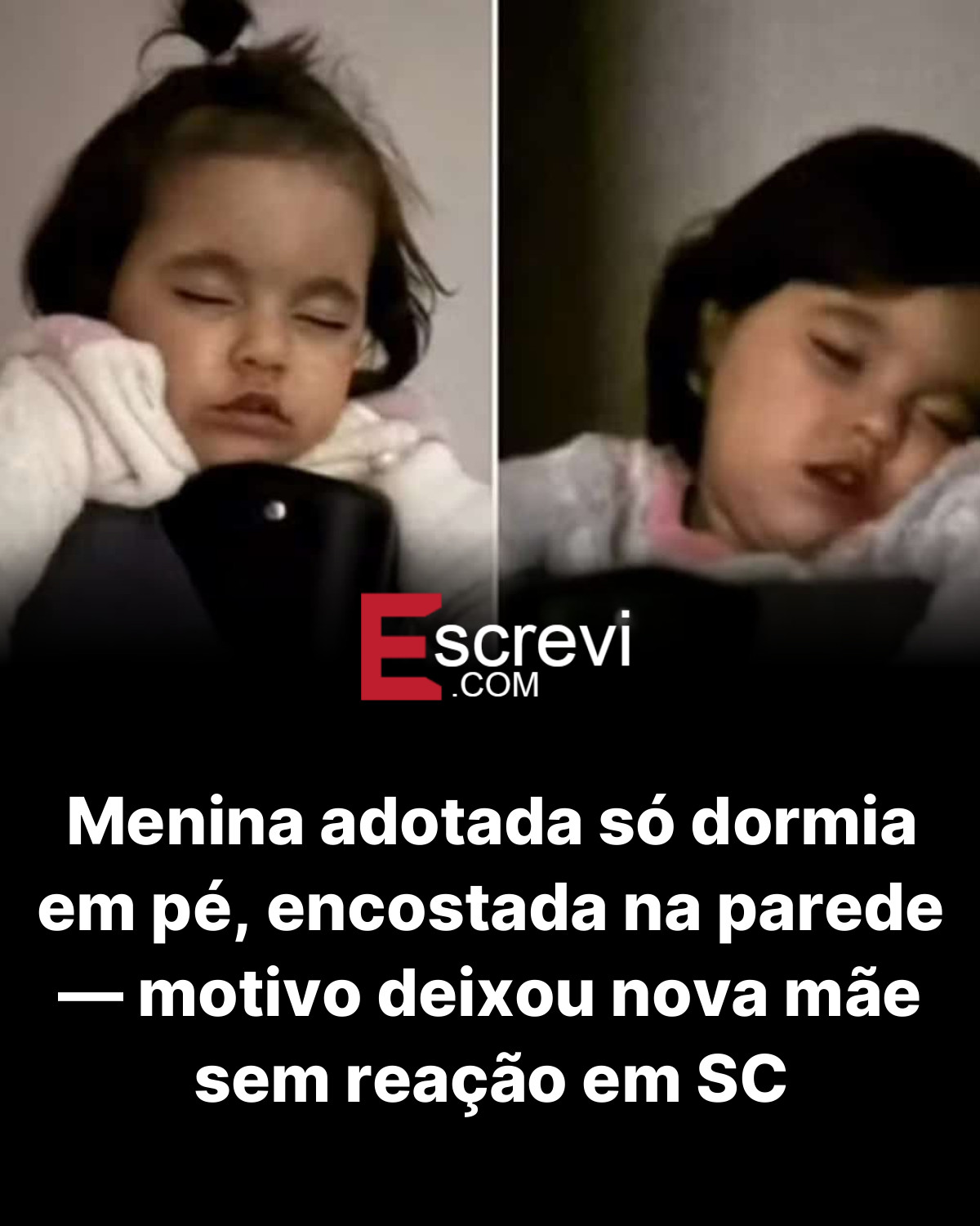 Menina adotada só dormia em pé, encostada na parede — motivo deixou nova mãe sem reação em SC card preto