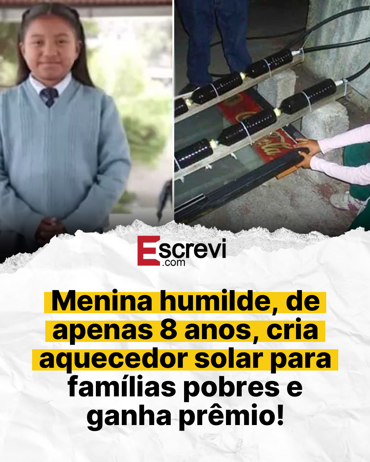 Menina humilde, de apenas 8 anos, cria aquecedor solar para famílias pobres e ganha prêmio! card branco