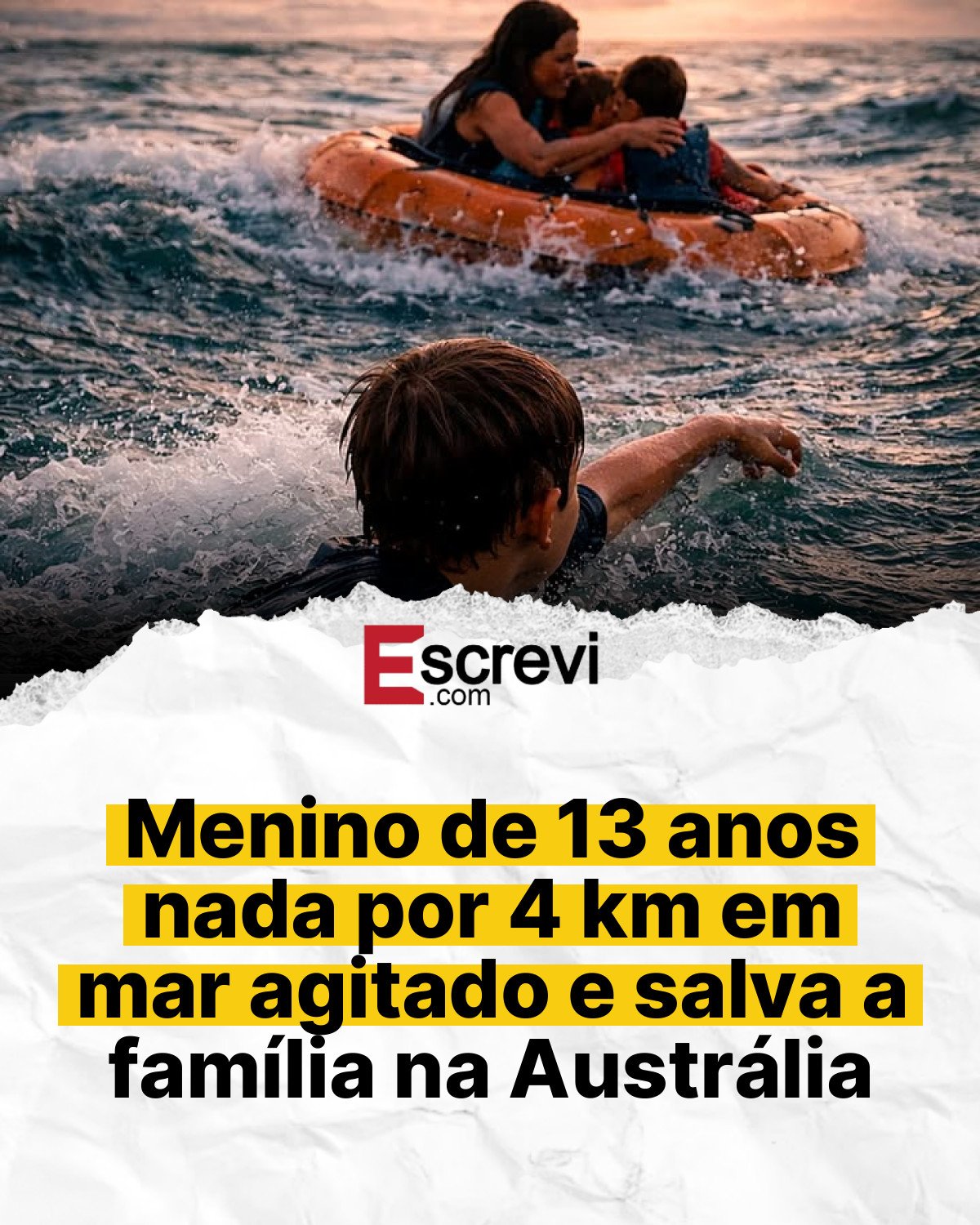 Menino de 13 anos nada por 4 km em mar agitado e salva a família na Austrália card branco