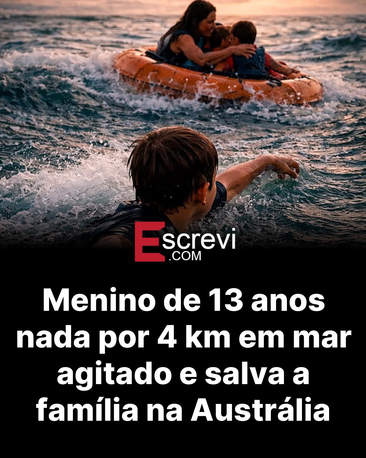 Menino de 13 anos nada por 4 km em mar agitado e salva a família na Austrália card preto