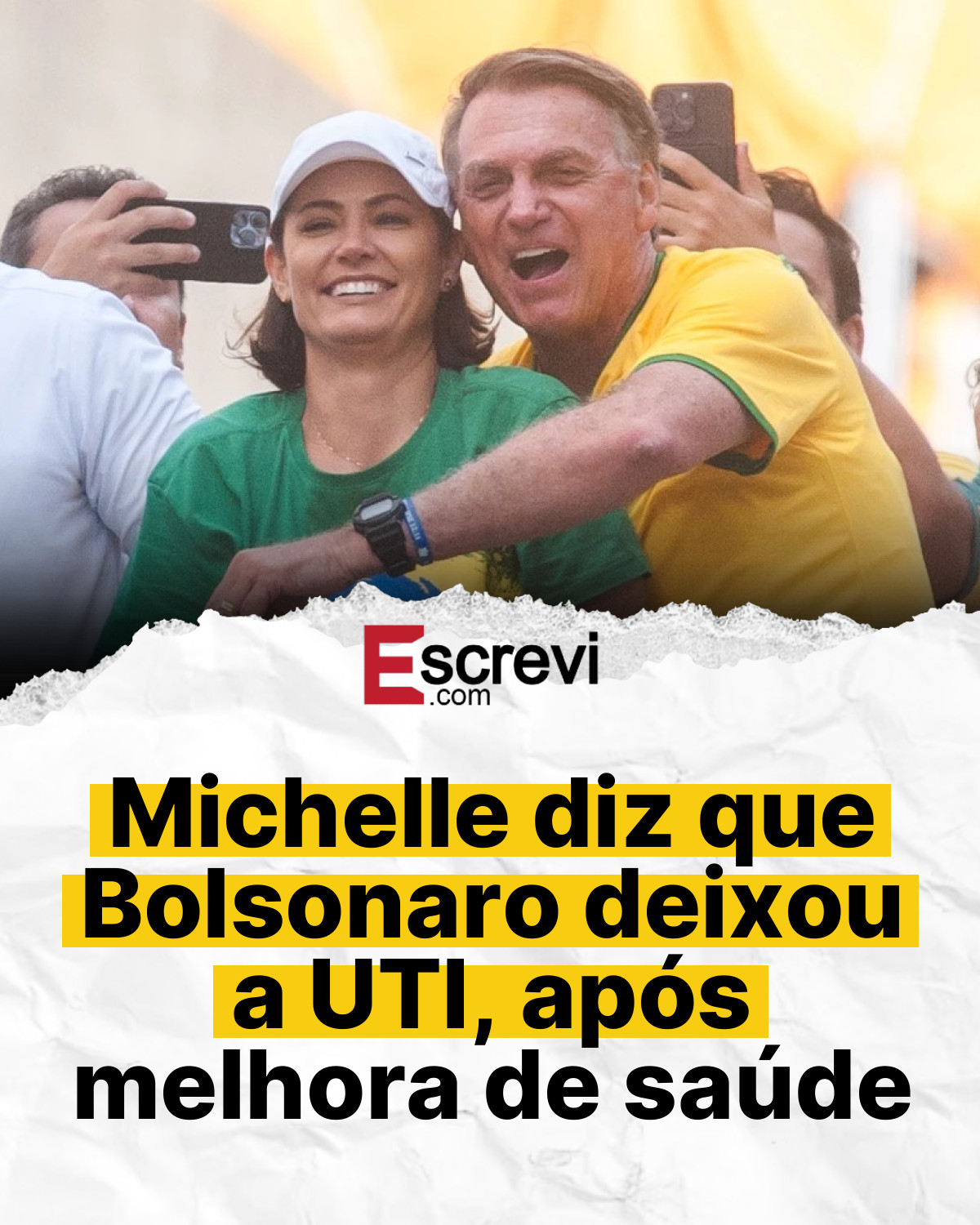 Michelle diz que Bolsonaro deixou a UTI, após melhora de saúde card branco