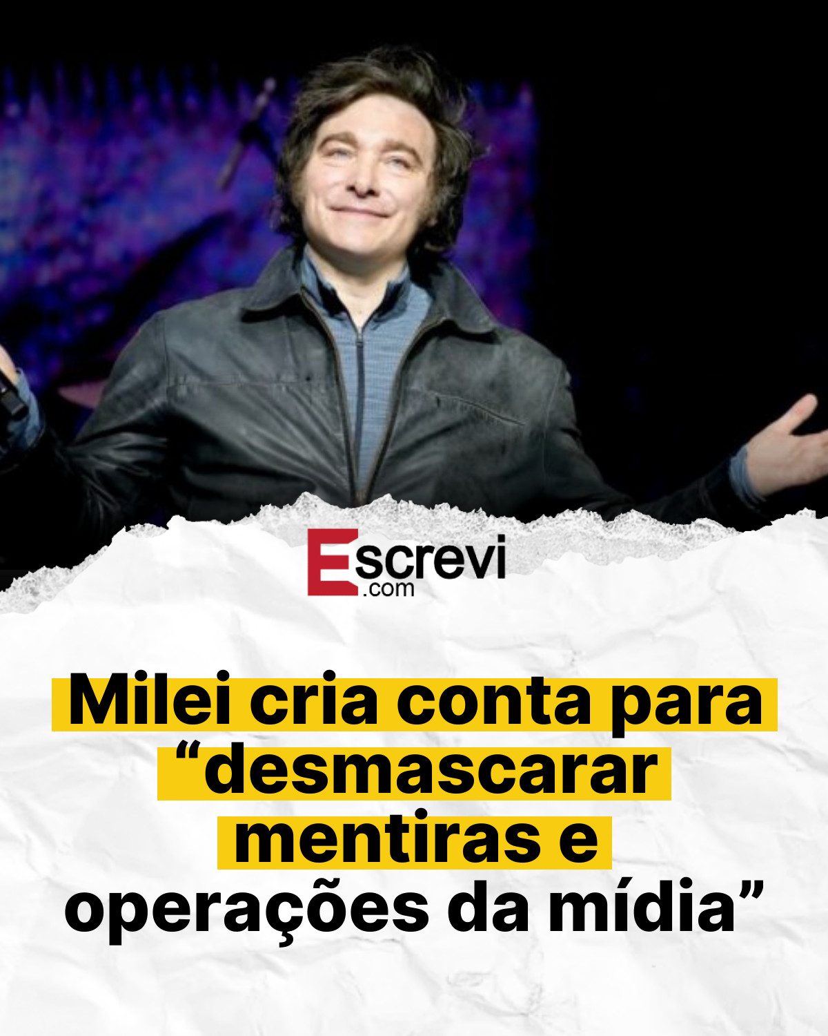 Milei cria conta para “desmascarar mentiras e operações da mídia” card branco