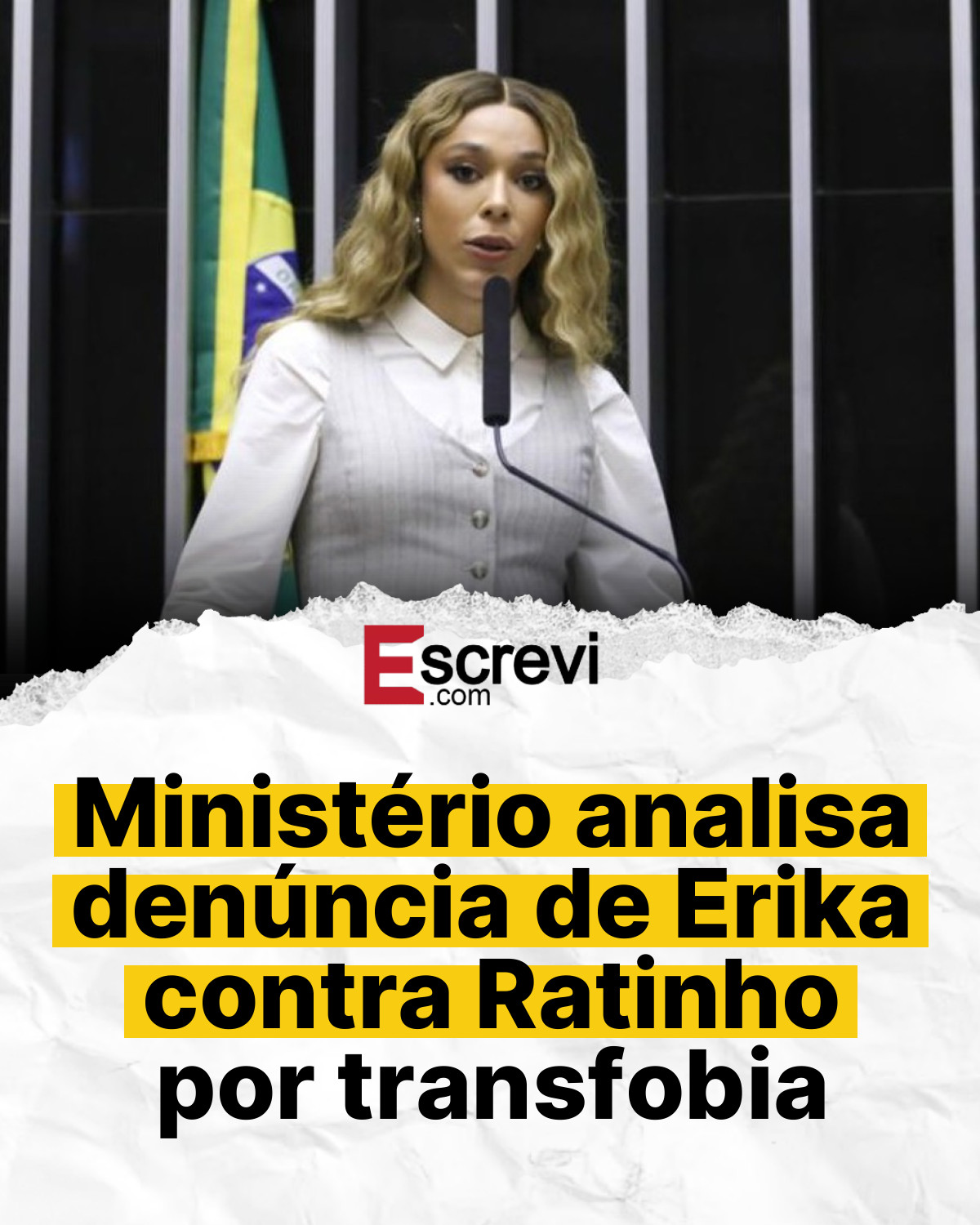 Ministério analisa denúncia de Erika contra Ratinho por transfobia card branco