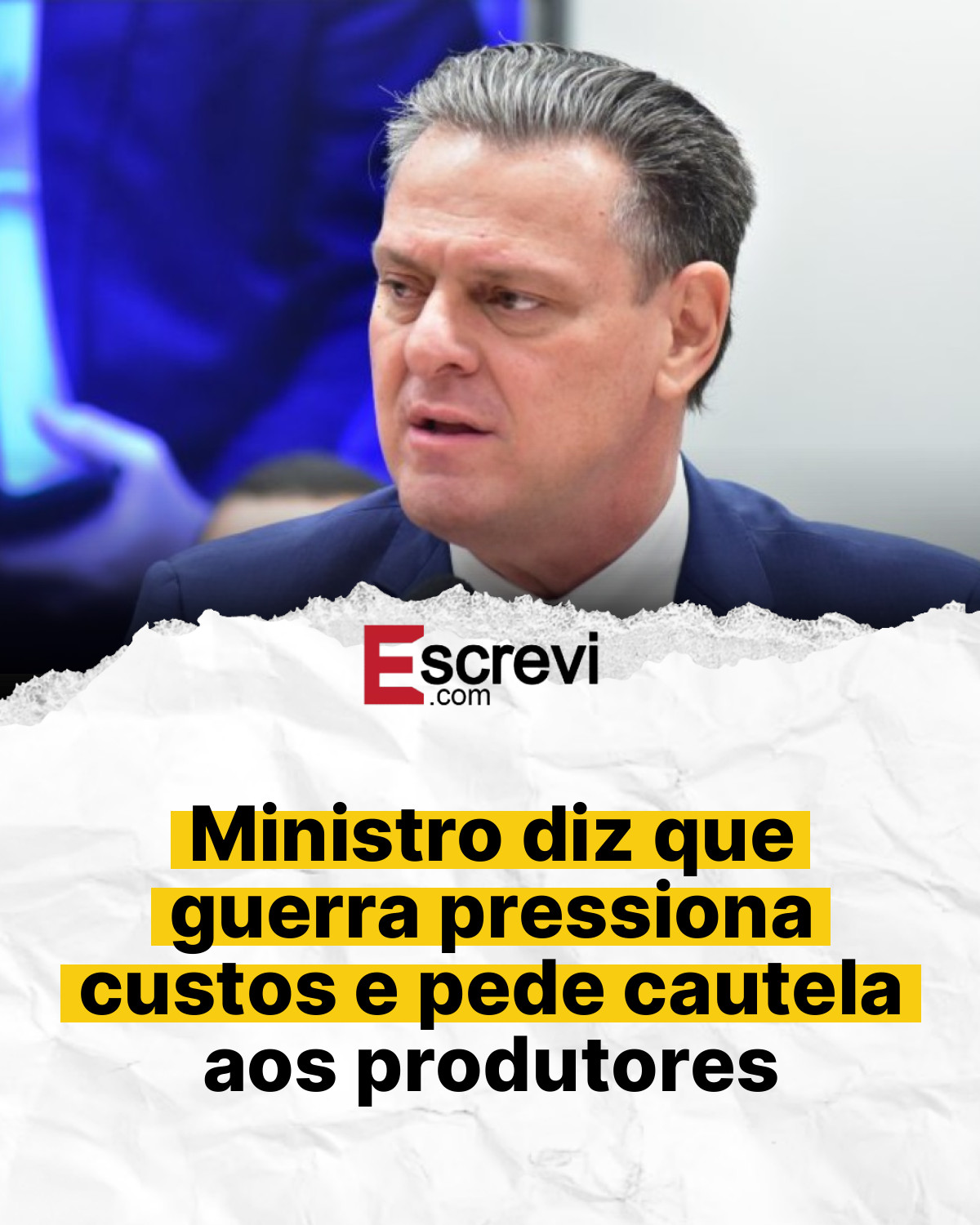 Ministro diz que guerra pressiona custos e pede cautela aos produtores card branco