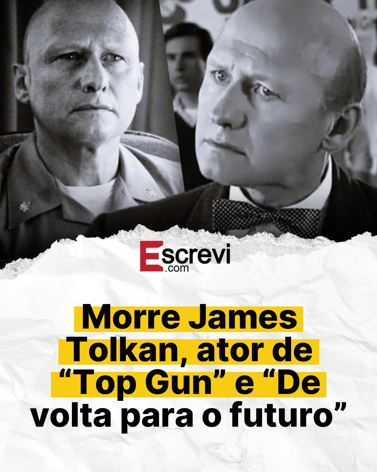Morre James Tolkan, ator de “Top Gun” e “De volta para o futuro” card branco