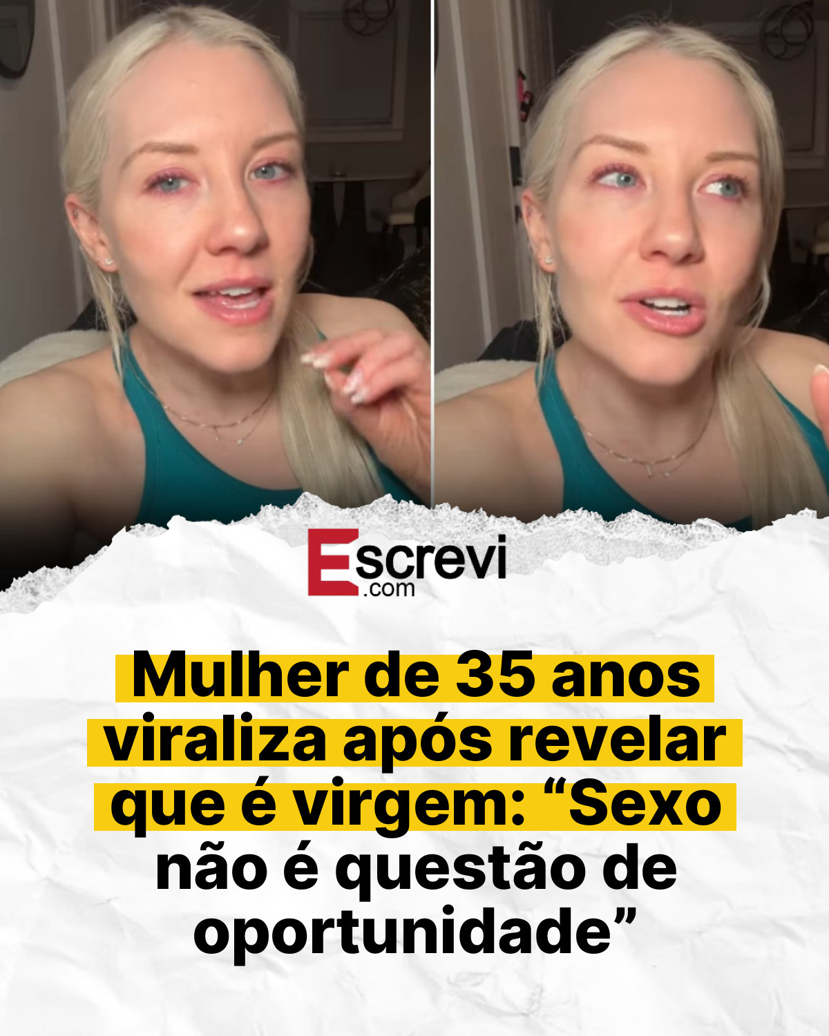 Mulher de 35 anos viraliza após revelar que é virgem: “Sexo não é questão de oportunidade” card branco