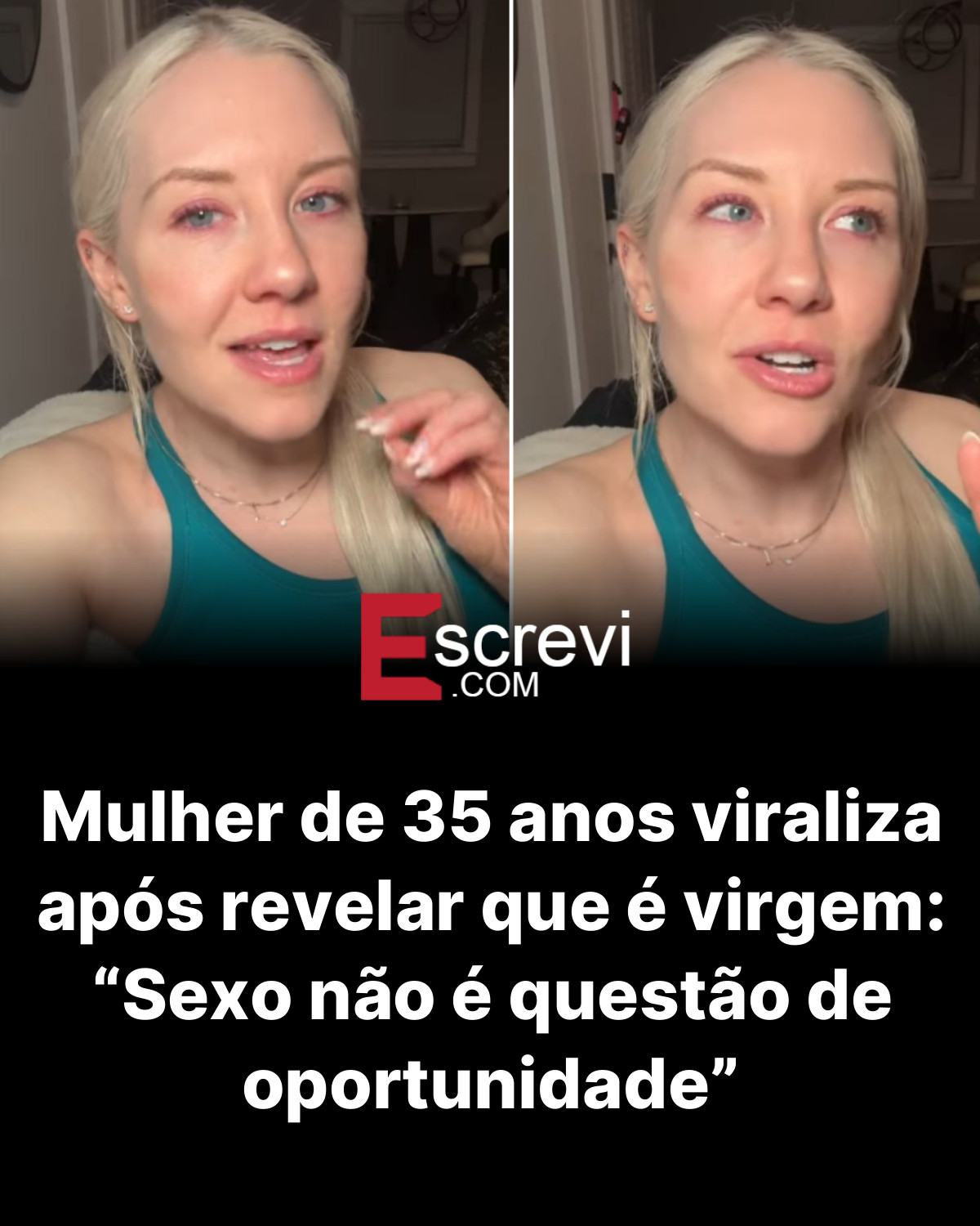 Mulher de 35 anos viraliza após revelar que é virgem: “Sexo não é questão de oportunidade” card preto