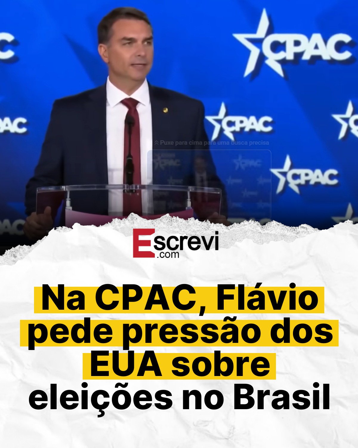 Na CPAC, Flávio pede pressão dos EUA sobre eleições no Brasil card branco