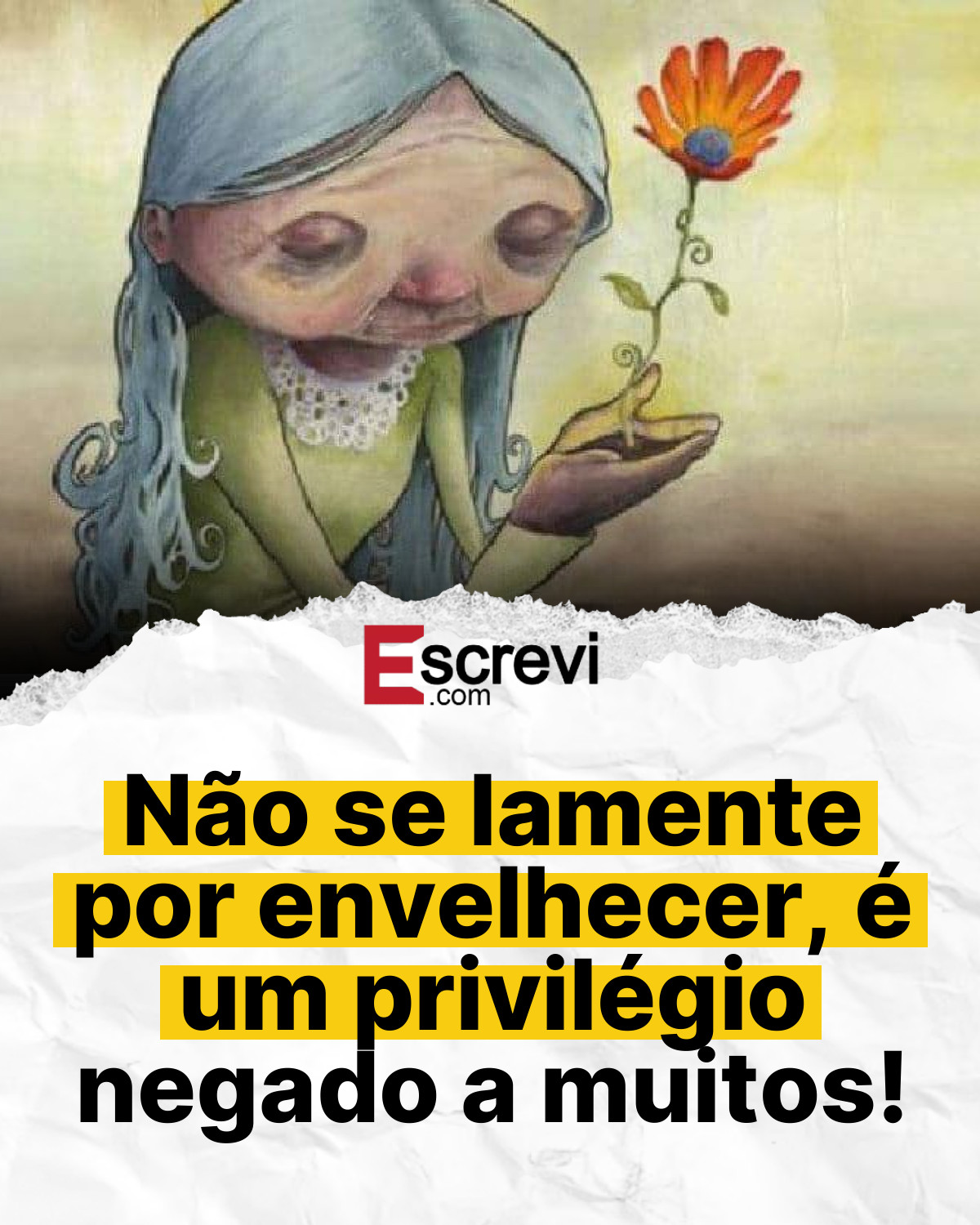 Não se lamente por envelhecer, é um privilégio negado a muitos! card branco