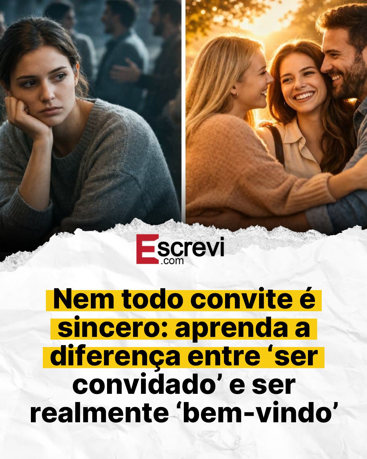 Nem todo convite é sincero: aprenda a diferença entre ‘ser convidado’ e ser realmente ‘bem-vindo’ card branco