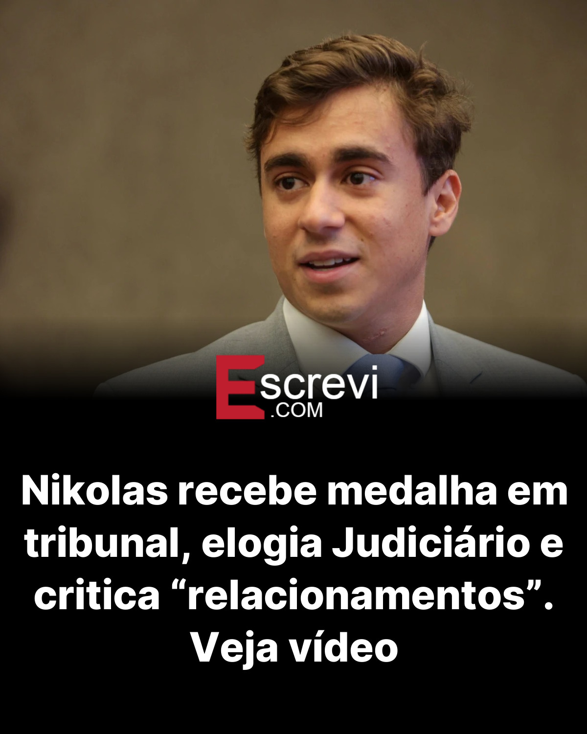 Nikolas recebe medalha em tribunal, elogia Judiciário e critica “relacionamentos”. Veja vídeo card preto