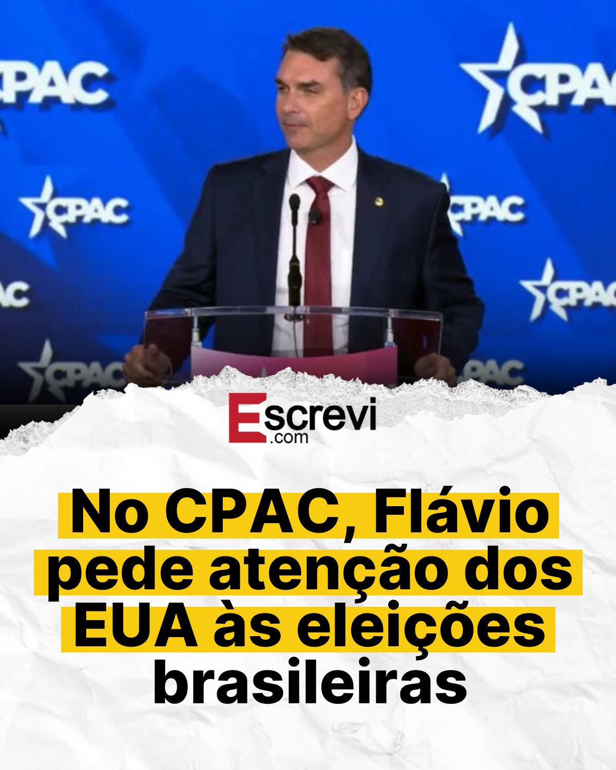 No CPAC, Flávio pede atenção dos EUA às eleições brasileiras card branco