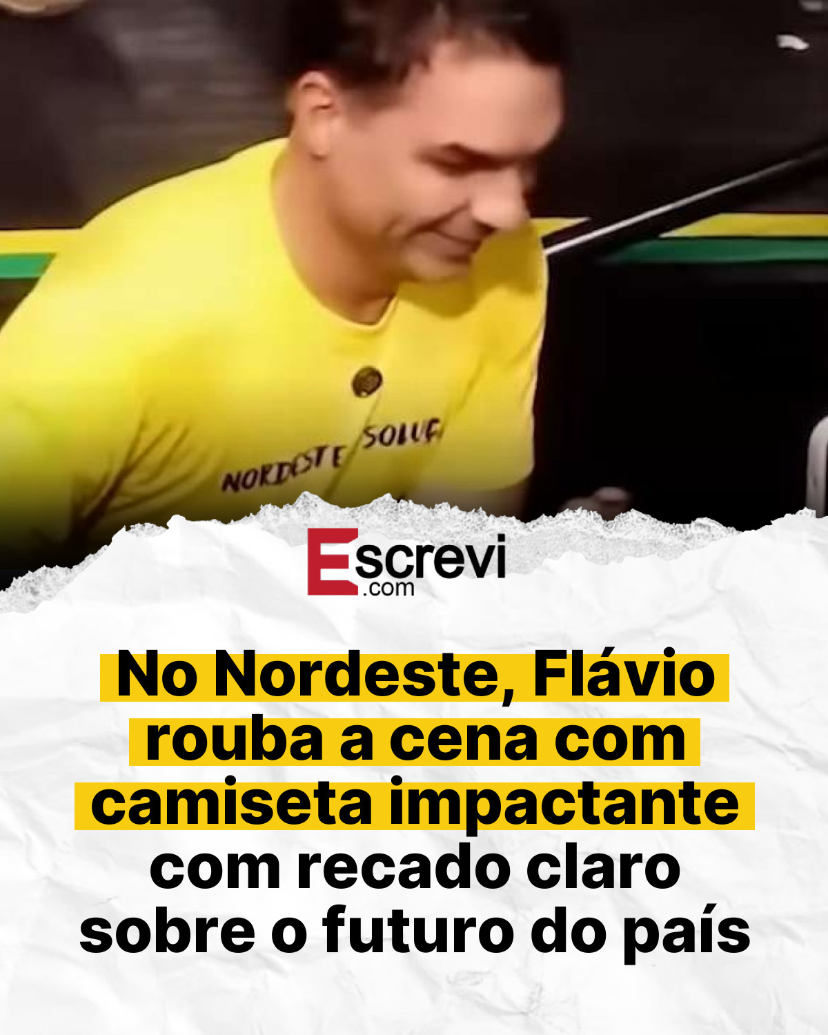 No Nordeste, Flávio rouba a cena com camiseta impactante com recado claro sobre o futuro do país card branco