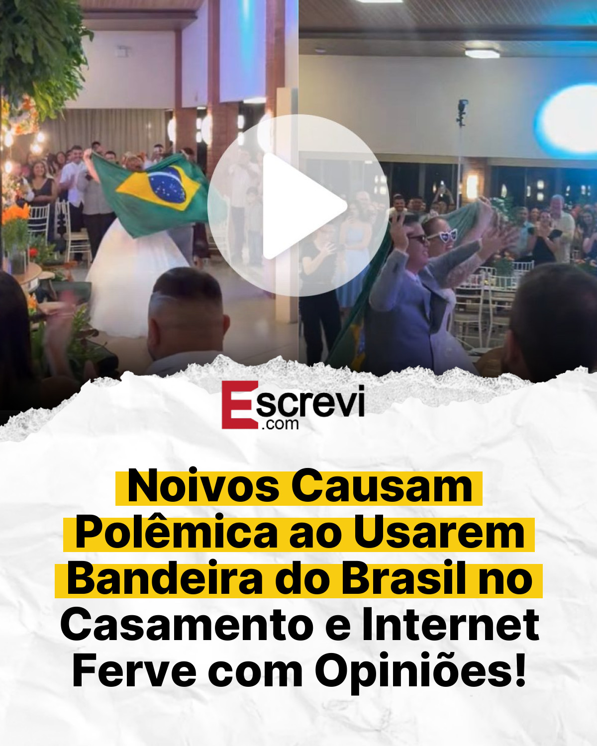 Noivos Causam Polêmica ao Usarem Bandeira do Brasil no Casamento e Internet Ferve com Opiniões! card branco