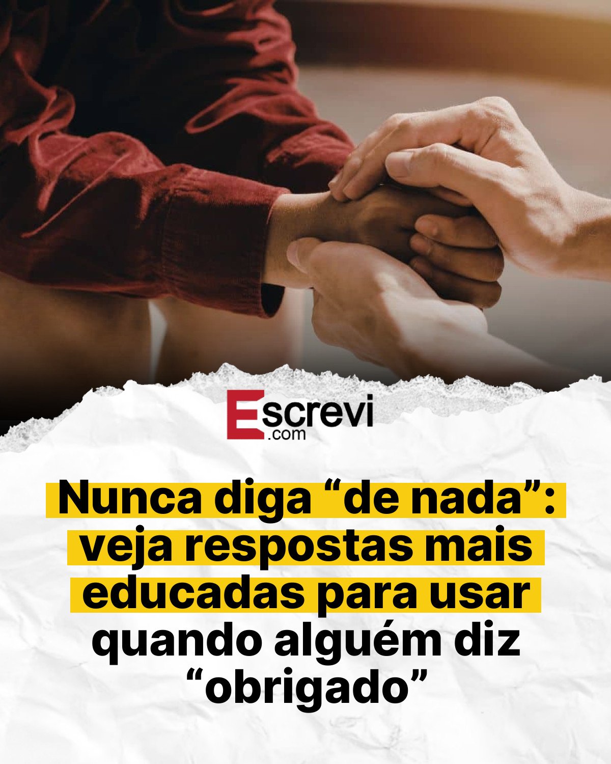 Nunca diga “de nada”: veja respostas mais educadas para usar quando alguém diz “obrigado” card branco