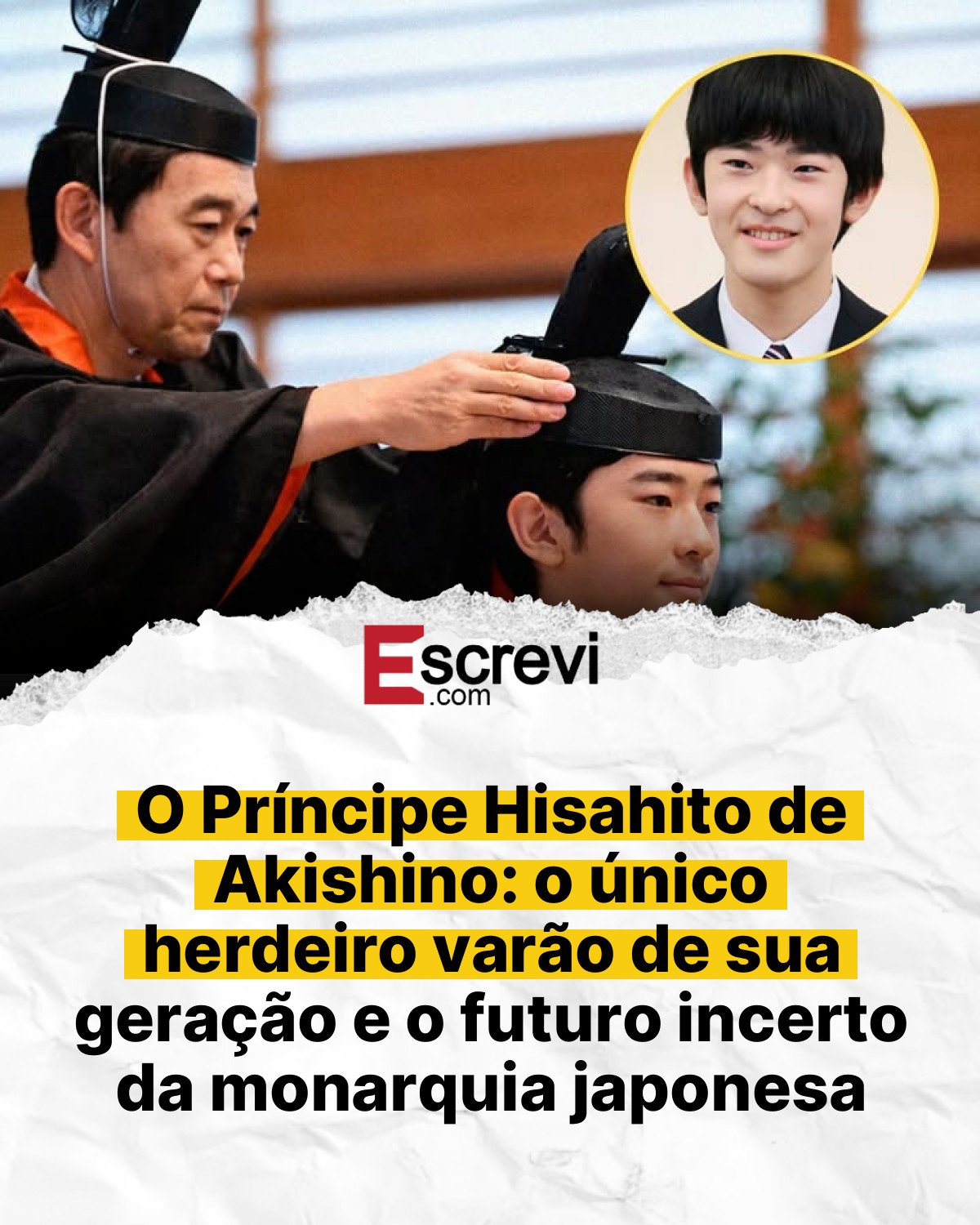 O Príncipe Hisahito de Akishino: o único herdeiro varão de sua geração e o futuro incerto da monarquia japonesa card branco