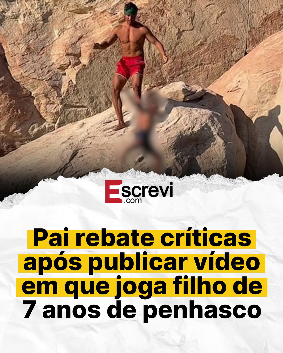 Pai rebate críticas após publicar vídeo em que joga filho de 7 anos de penhasco card branco
