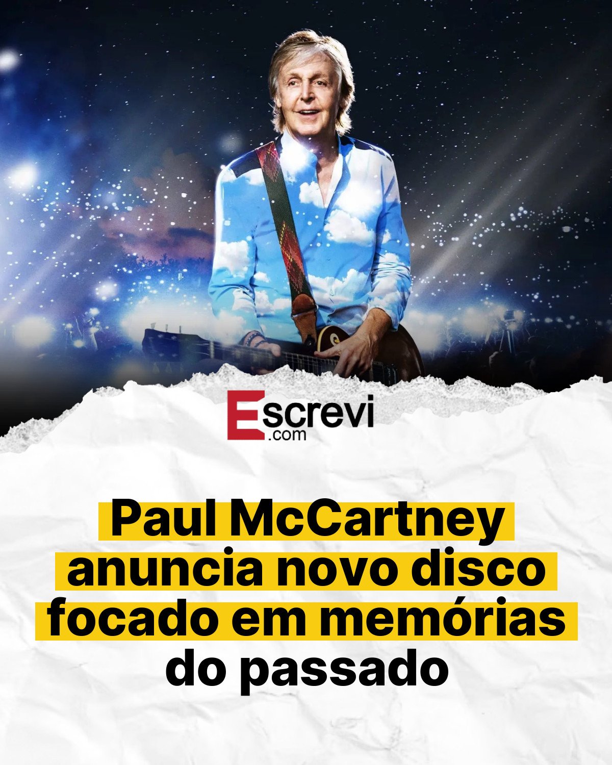 Paul McCartney anuncia novo disco focado em memórias do passado card branco