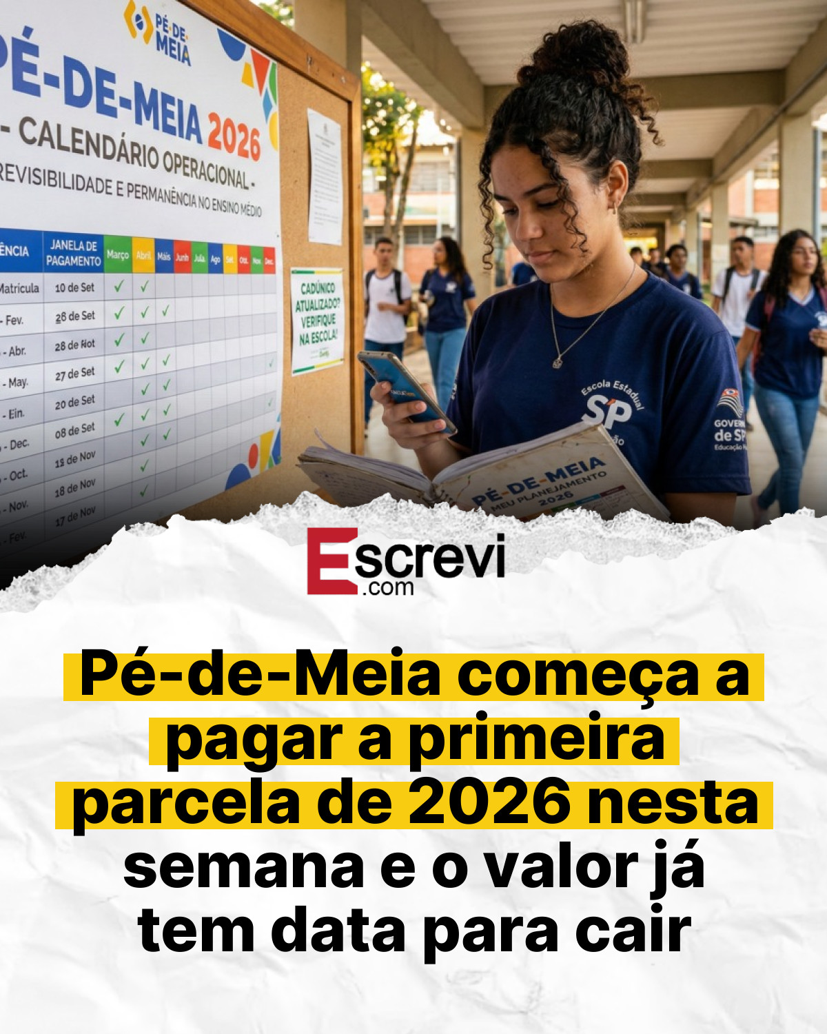 Pé-de-Meia começa a pagar a primeira parcela de 2026 nesta semana e o valor já tem data para cair card branco