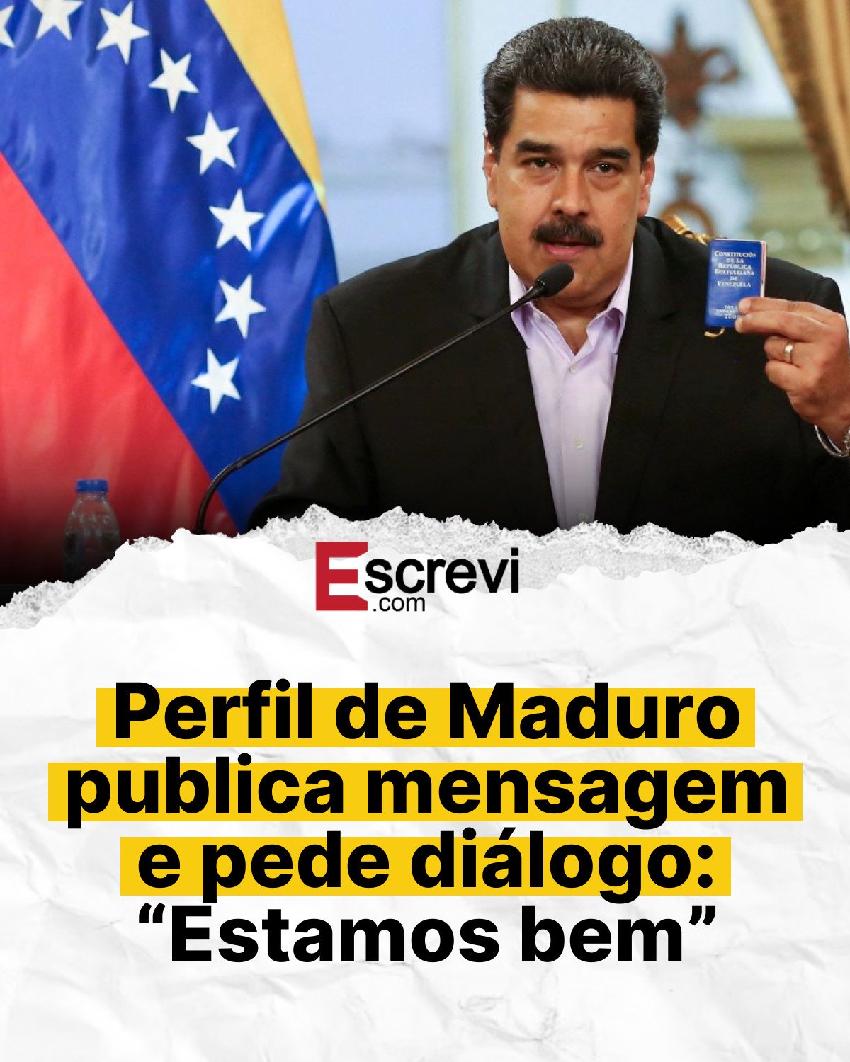 Perfil de Maduro publica mensagem e pede diálogo: “Estamos bem” card branco