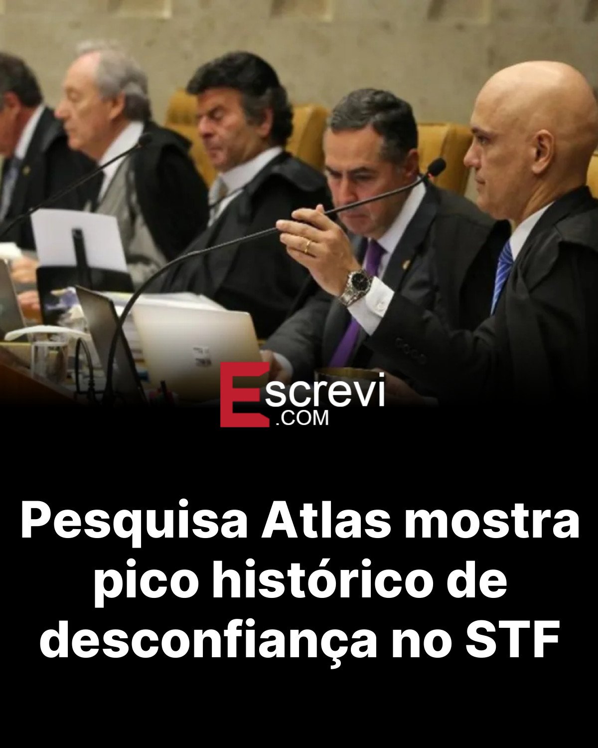 Pesquisa Atlas mostra pico histórico de desconfiança no STF card preto