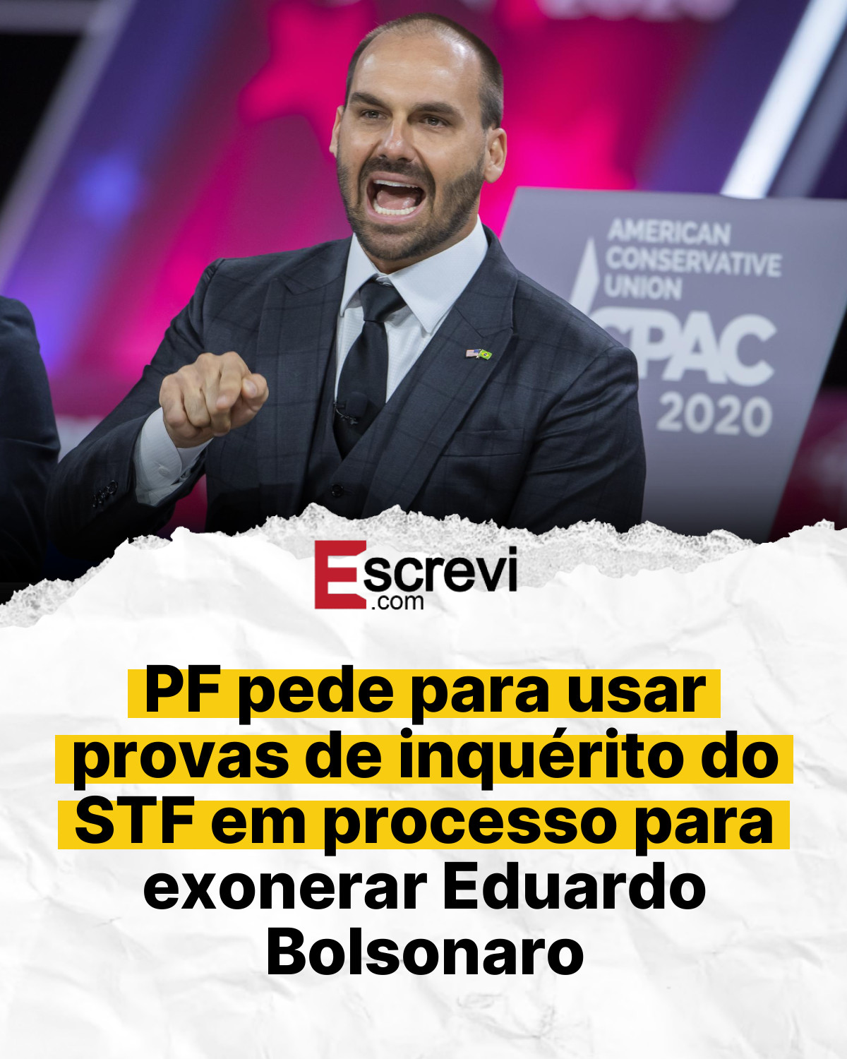PF pede para usar provas de inquérito do STF em processo para exonerar Eduardo Bolsonaro card branco