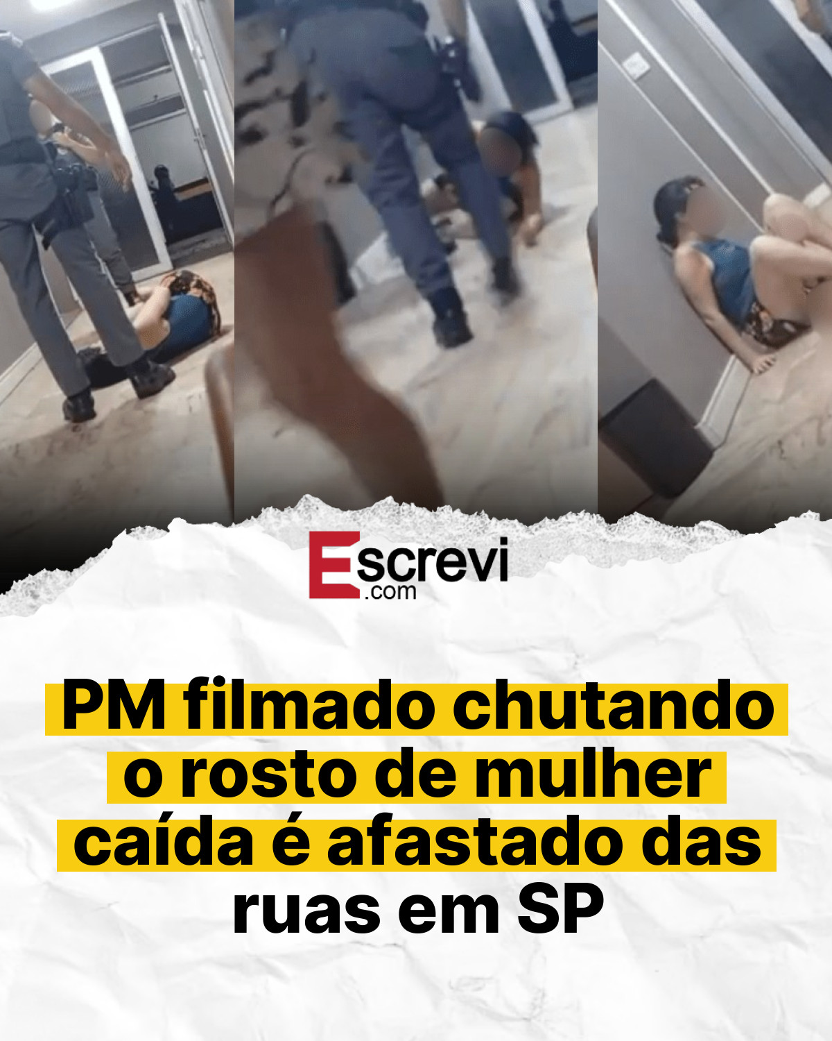 PM filmado chutando o rosto de mulher caída é afastado das ruas em SP card branco